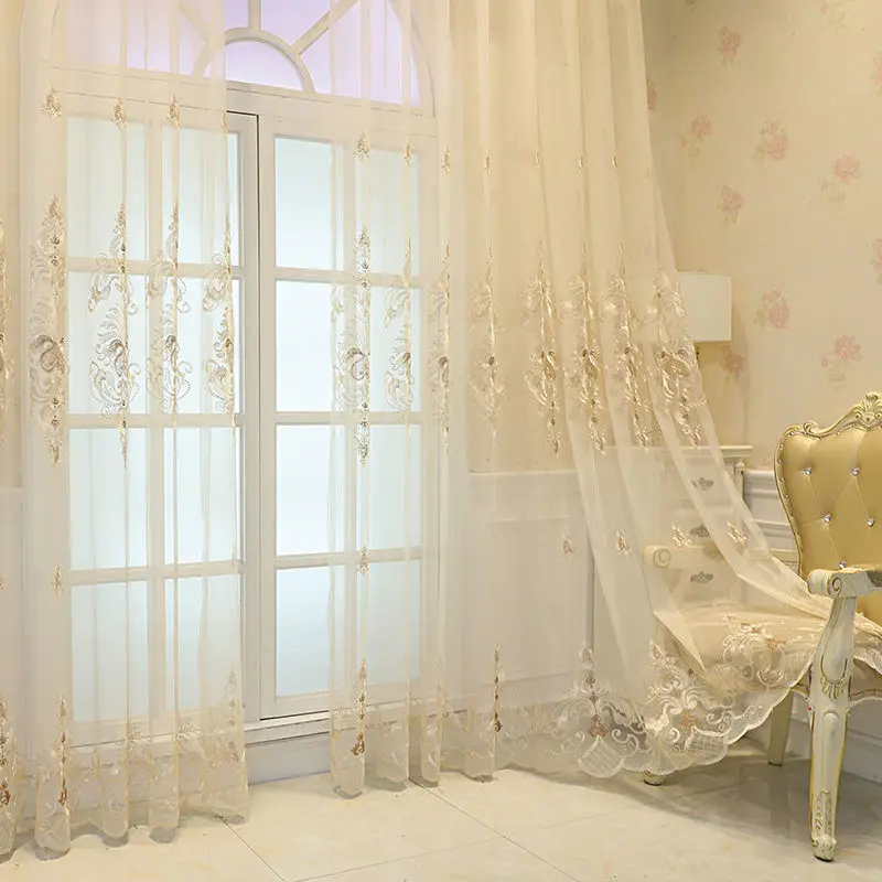 European Style Embroidered Window Screen Transparent Gauze Curtain,Living Room Bedroom Curtain Fabric