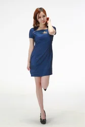 Manufacturer Wholesale Sapphire Blue Logo Customizable Women Exquisite Work Dress