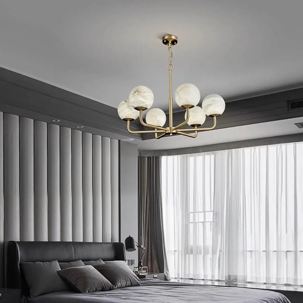 Nordic copper magic bean hanging lamp modern simple creative villa living room dining room round alabaster ball chandelier