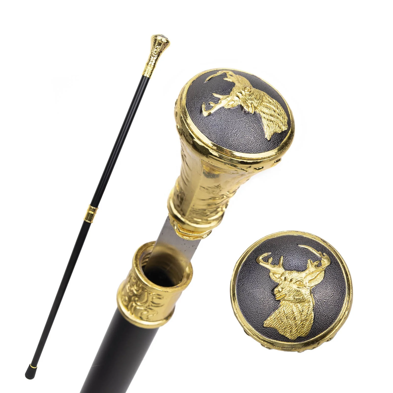 Gold Luxury Animals Bear Hawk Deer Wolf Crutches Walking Stick Decorative Cospaly Party Cane Halloween Crosier 93cm