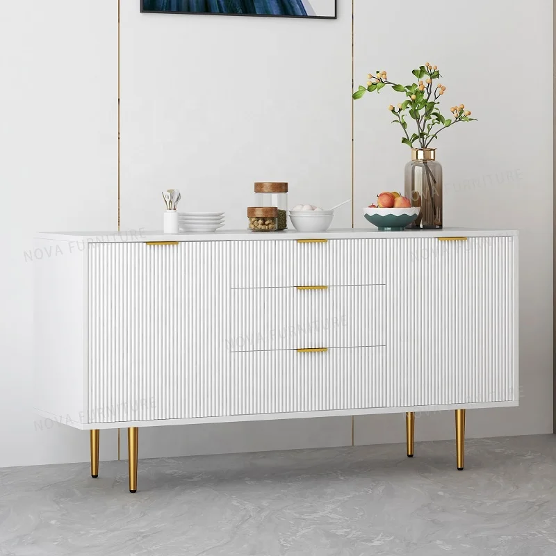 NOVA, минималистичный дизайн, матовая лаковая роспись, большой современный буфетный шкаф, рифленая волнистая доска, кухонный обеденный буфет