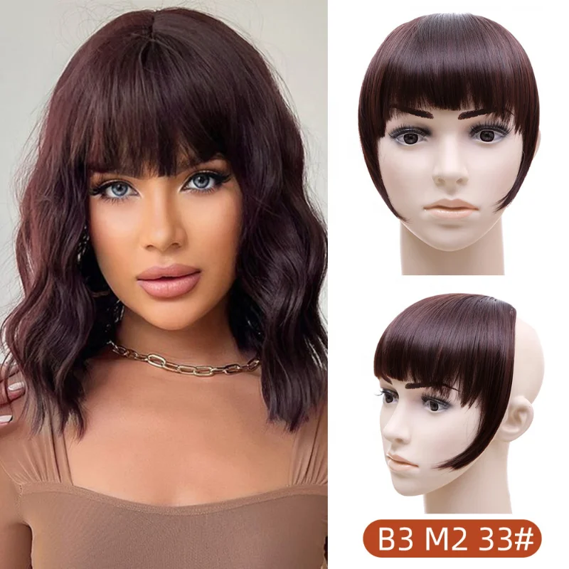 Factory Wholesale Synthetic Hair Extension Clip Hair Piece Hair Bangs Straight Fringe with Temples for Women Girls