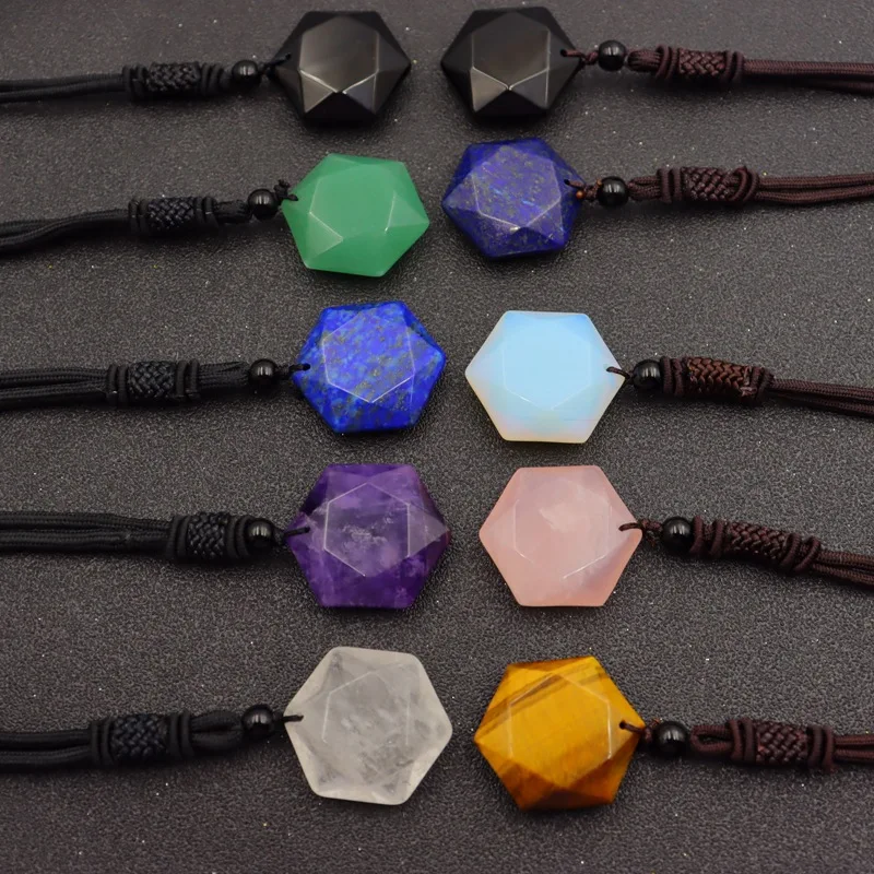 Natural Stone Hexagram Pendant Necklace Lucky Energy Amulet Hexagram star of david necklace