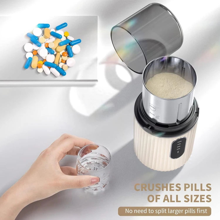 USB Recharge Cordless Electric Pill Crusher Grinder Pill Cutters for Small or Large Pills and Vitamin Tablets to Fine Powder