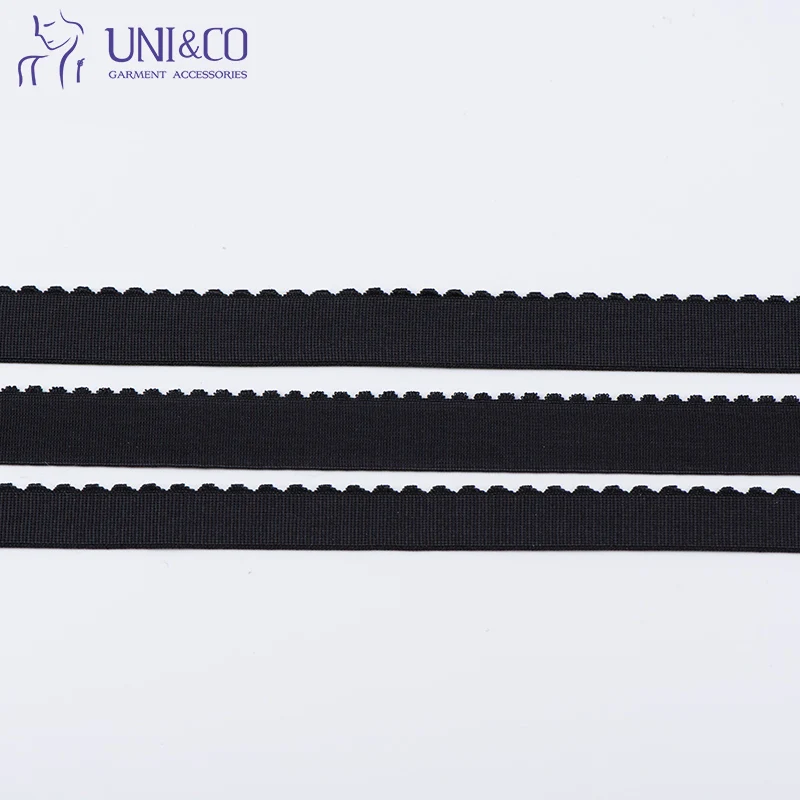 26 mm (1 in) wide plush elastic trim, scalloped edge bra lingerie headband making band, black waistband elastic