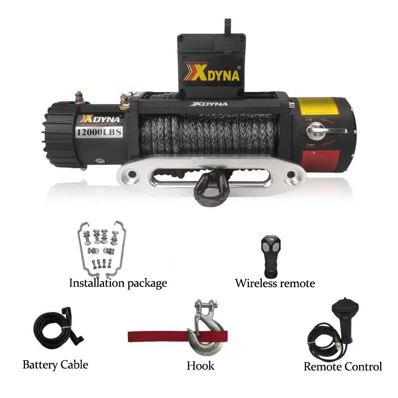 Xdyna  12000 lbs waterproof winch with synthetic rope aluminium fairlead