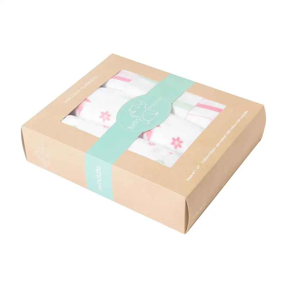 
100%Cotton Material and 110gsm Weight combed cotton 3pcs box baby muslin swaddle blanket wrap baby receiving blanket 