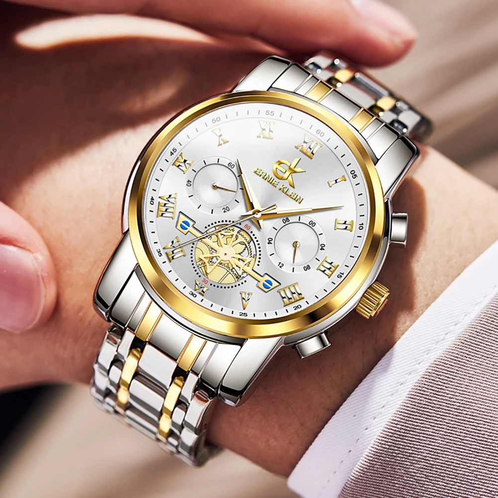 Gold geneva watches for mens Quartz Stainless Steel Luxury Fashion Business Wristwatch