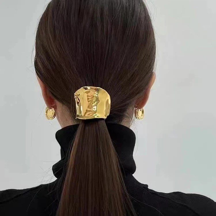 Modern Minimalism Pony Tail Rubber Tendon Headband South Korea Distinctive Metal Alloy Wide Hair Ring Jewelry for Women