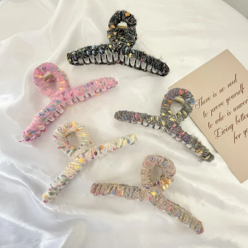 Симпатичная пластиковая заколка для волос в японском стиле с медовым цветком и шерстяной оберткой в виде креста для женщин, большой захват, крутая Красивая заколка для волос с акулой