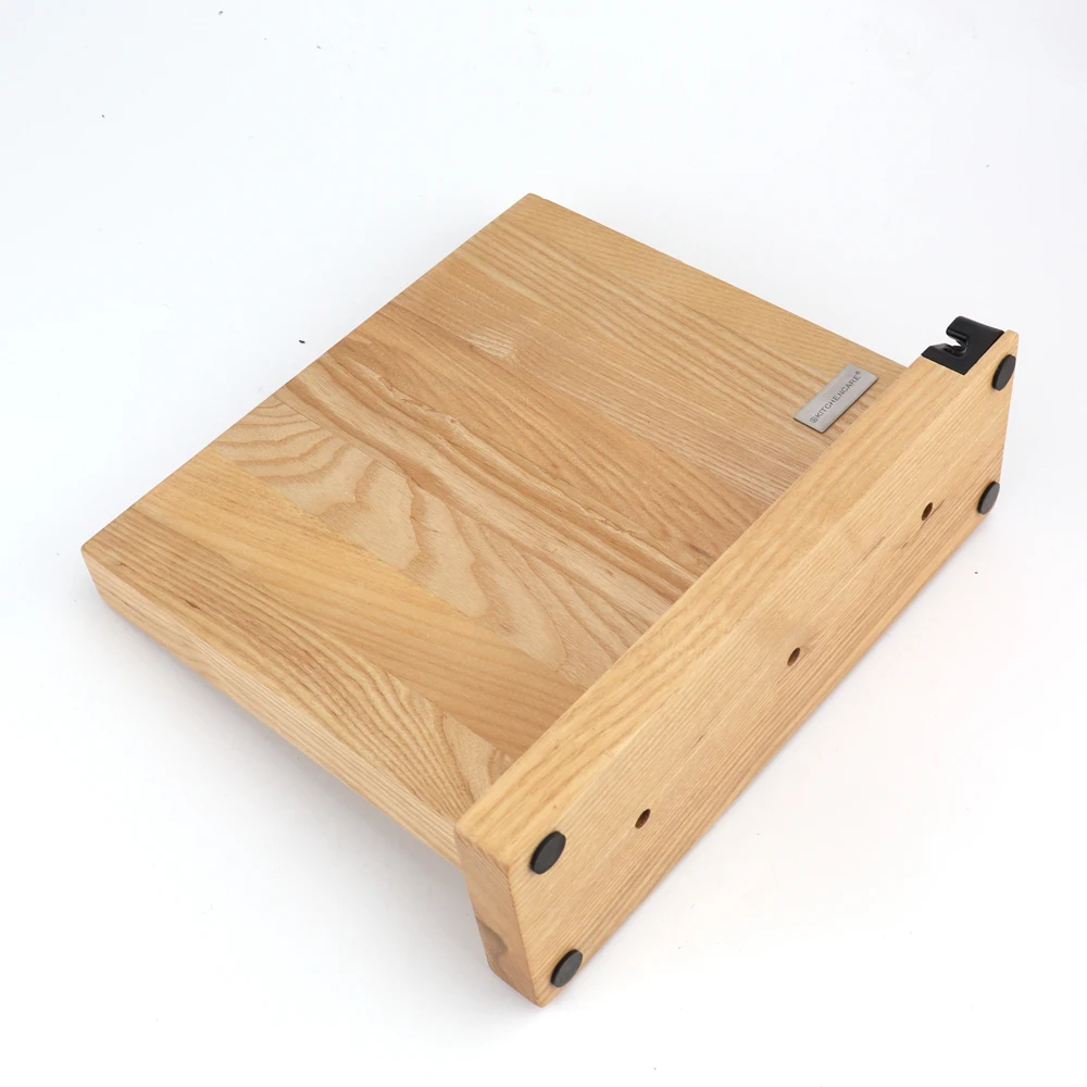 KITCHENCARE Wholesale Kitchen Knife Holder Ash Wood Magnetic Knife Block with Sharpener
