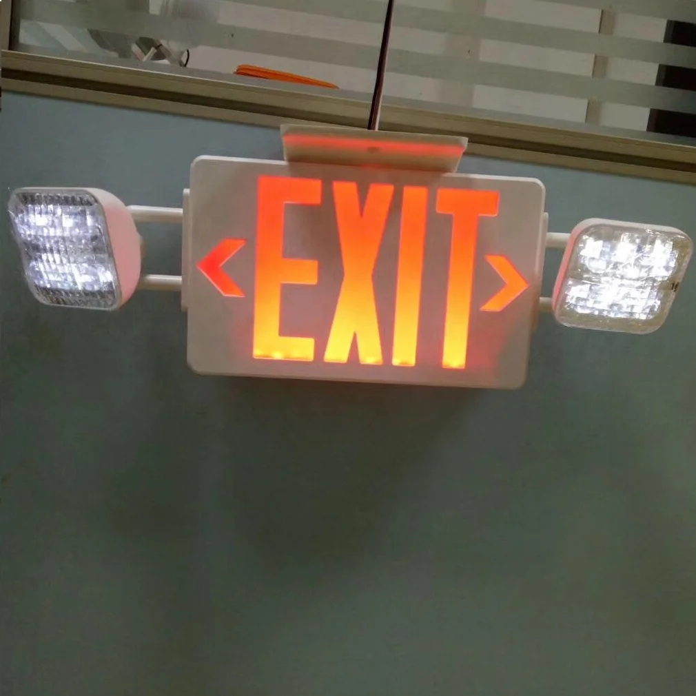 Wall hanging fire twin spot heads led emergency exit sign light