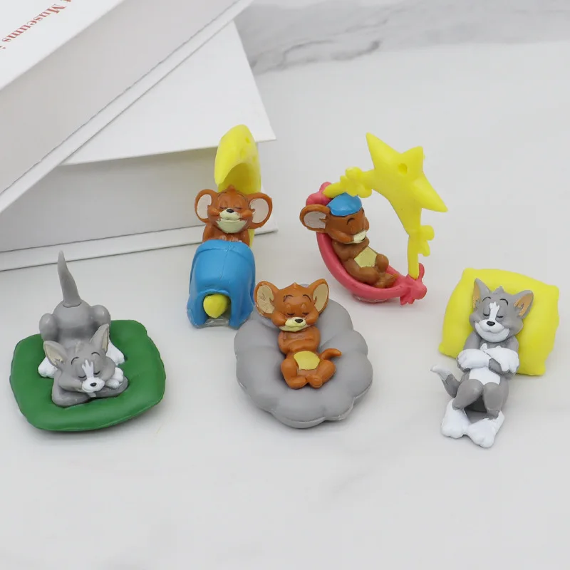 Wholesale 5pcs Per Set Mini 5cm Tom Cat Plastic Figure Animal Cats Mouse Jerry Figurine Doll Toys For Cake Topper Decoration