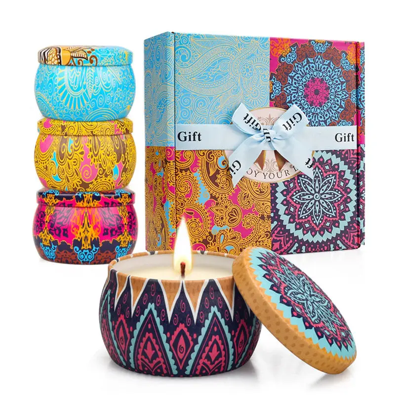 Top Selling Wholesale Luxury Private Label Gift Set Metal Aroma Tins Jar Natural Soy Wax Scented Candles
