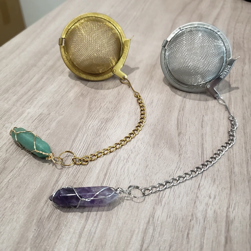 Crystal gemstone tea strainer infuser tea ball infuser with crystal