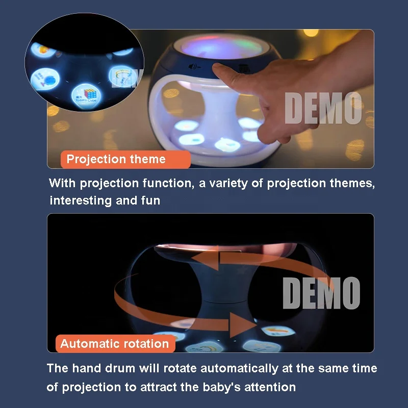 Baby hand beat drum musical instrument toy toddler early learning electronic rotating projection hand clap drum with light music