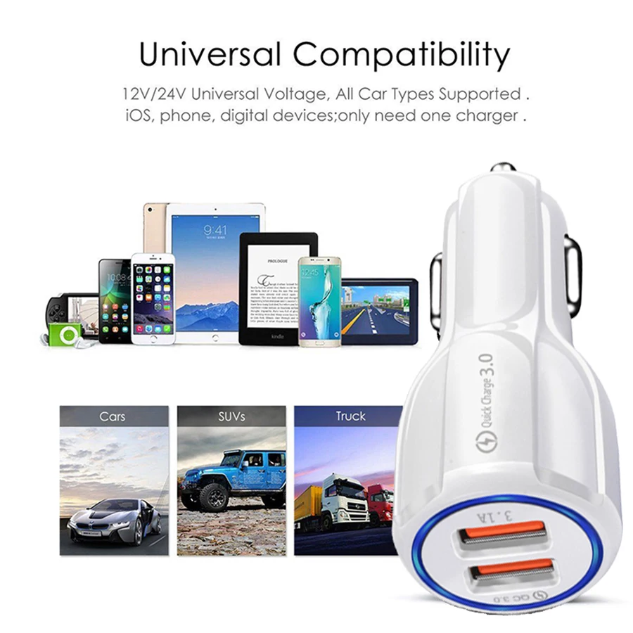 USB Car Charger Fast Charging Dual USB Adapter 3.1A Cigarette Lighter Socket fast car charger for Mobile Phones car accessories