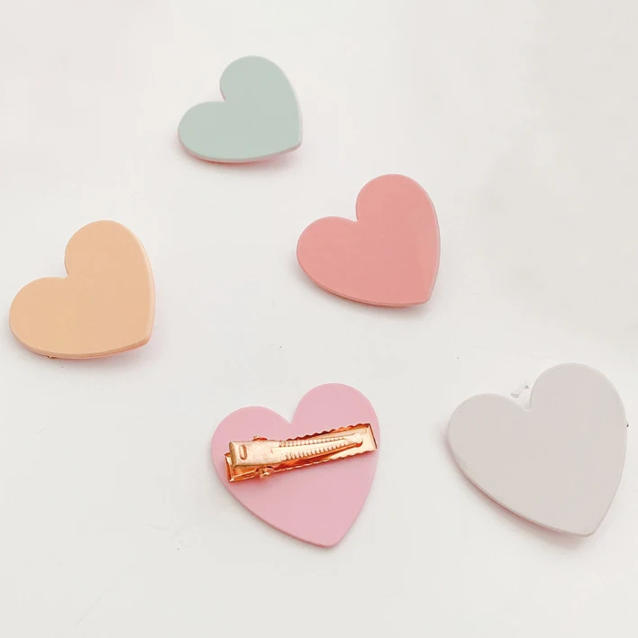 Korean candy color heart shape hairpins Cute all-match bangs clips frosted acrylic hair pin accessories for women