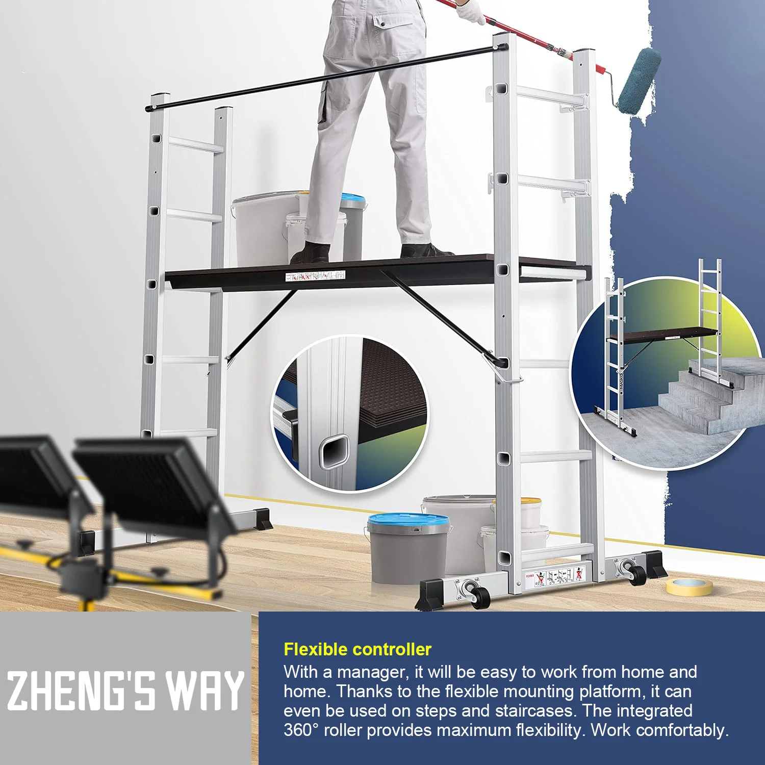 Collapsible Professional Ladder Scaffolding Folding Multi Purpose Scaffold Platform Aluminium Step Combination Ladders