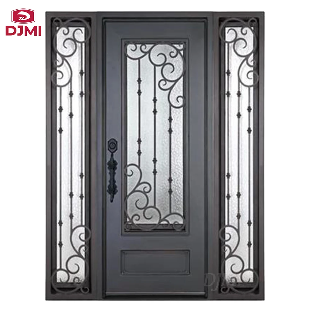 Chinese Top factory luxury villa external main entrance porte with art glass front entry exterior wrought iron door for house