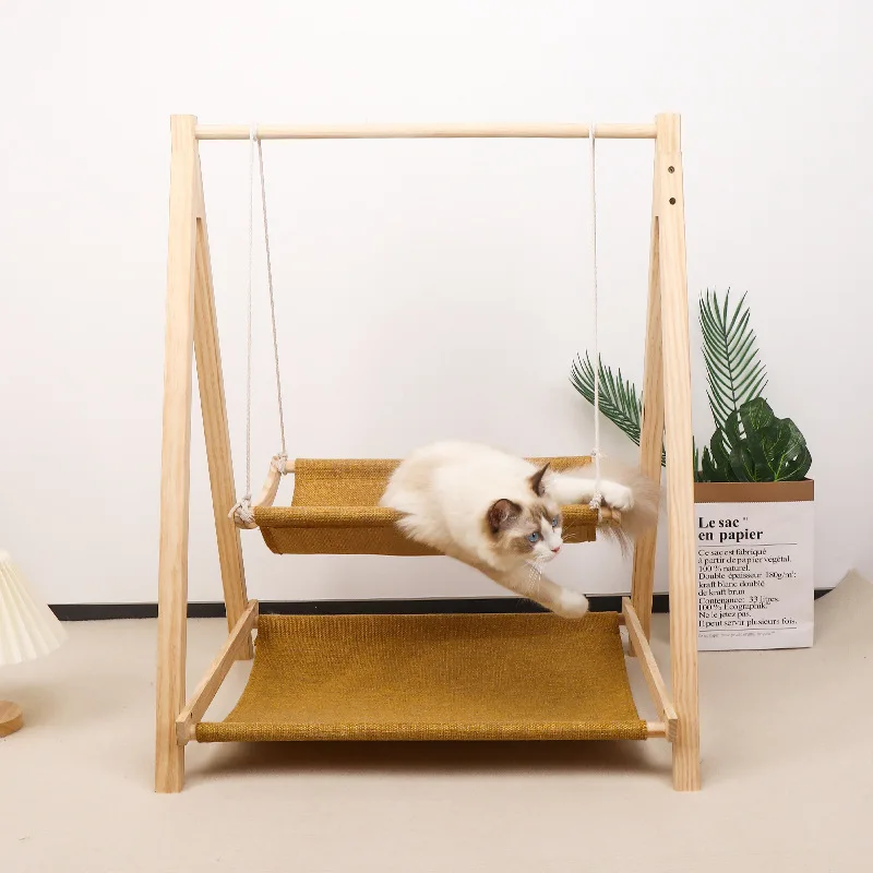 Fashion Cute Pet Cat Swing Cat Bed Wooden Cat Hammock Anti-rollover Pet Hammock