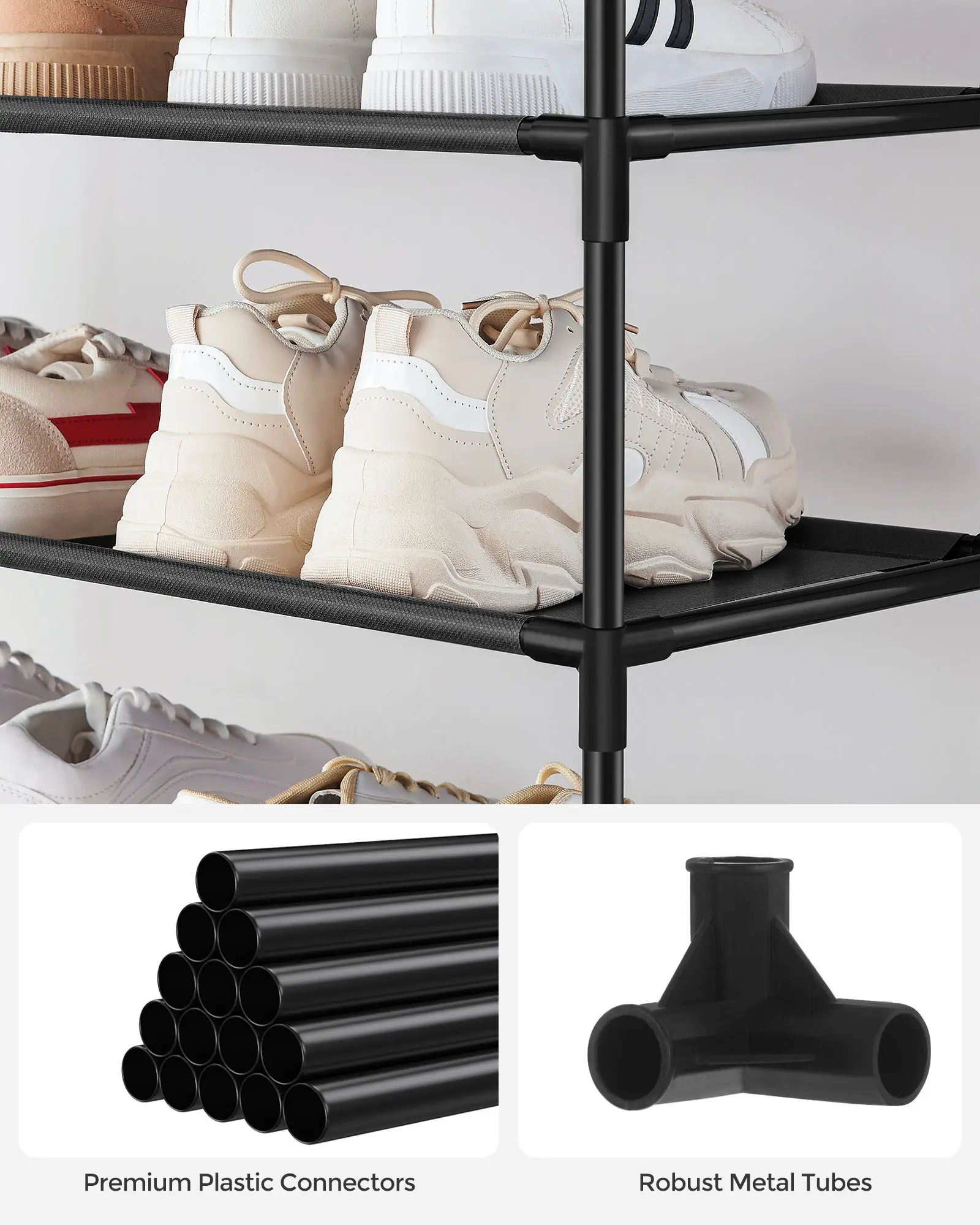 10 Tiers Free Standing Waterproof Black Plastic tall closet organizer shoe shelf shoe rack for closet