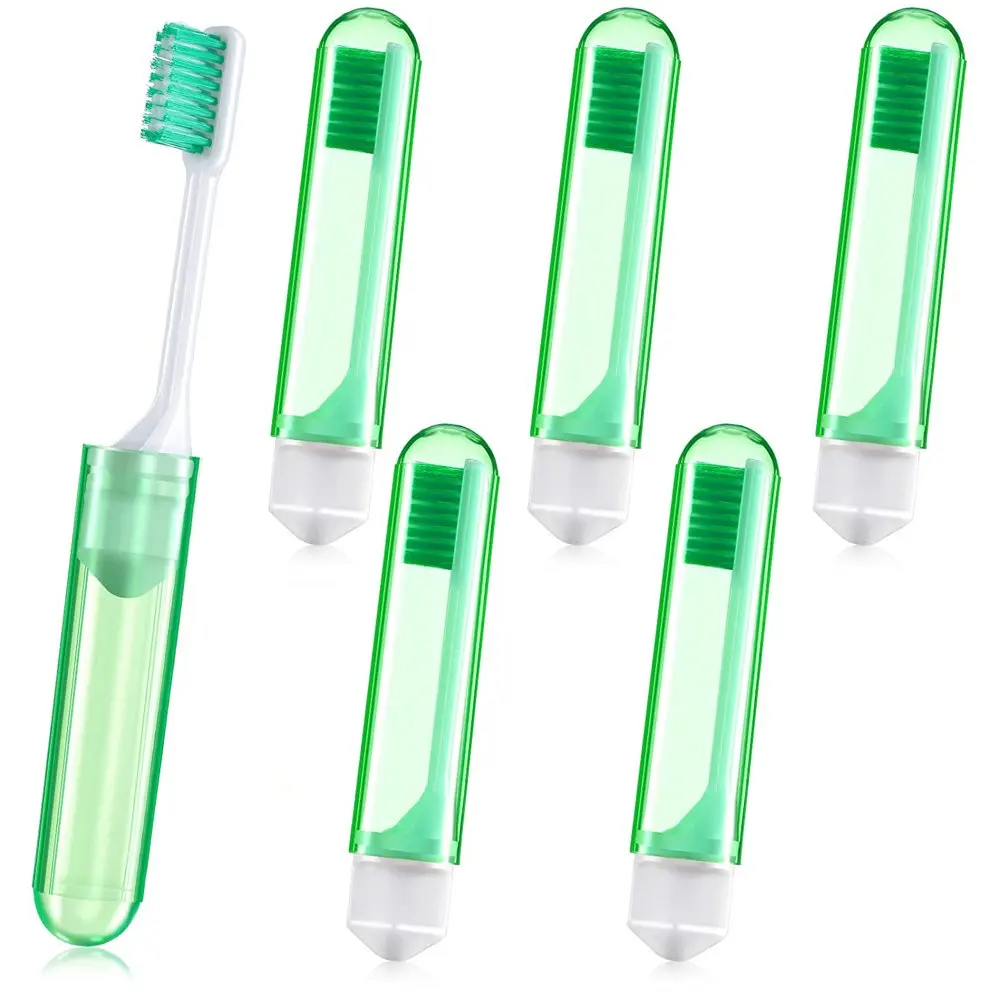 portable hygiene promotional foldable travel toothbrush with plastic jar package