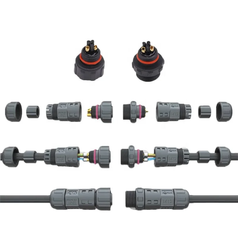 M12 300V 110V 60V Waterproof Cable Connector IP67 LED Light Assembly Electrical Wire Connector