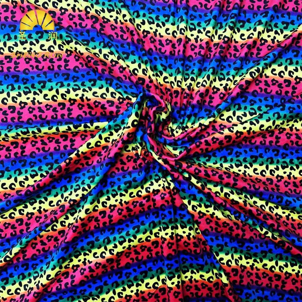 Нет минимального заказа, 95% полиэстер, 5% спандекс, тянущаяся трикотажная супермягкая ткань из спандекса с принтом