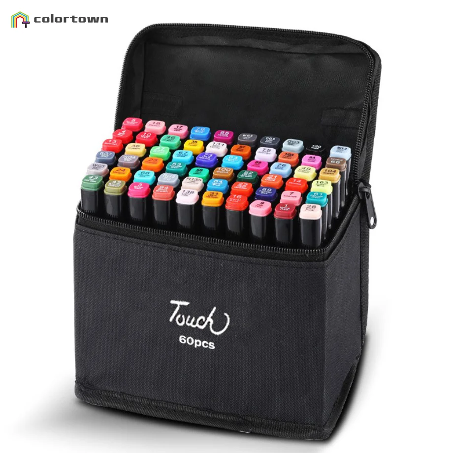 40pcs 60pcs 80pcs 168pcs Touch Raven professional dual tips alcoholic marker pen set custom OEM box art supplies