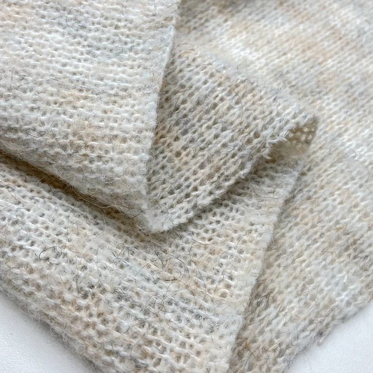 Soft acrylic polyester nylon wool stretch knit coarse needle rib 210GSM brushed hacci fabric for cardigan
