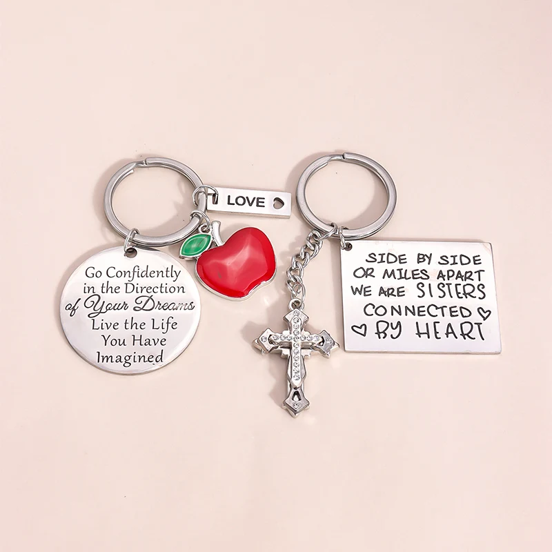Hot Sales Apple Cross Engraved Pendant Stainless Steel Keychain