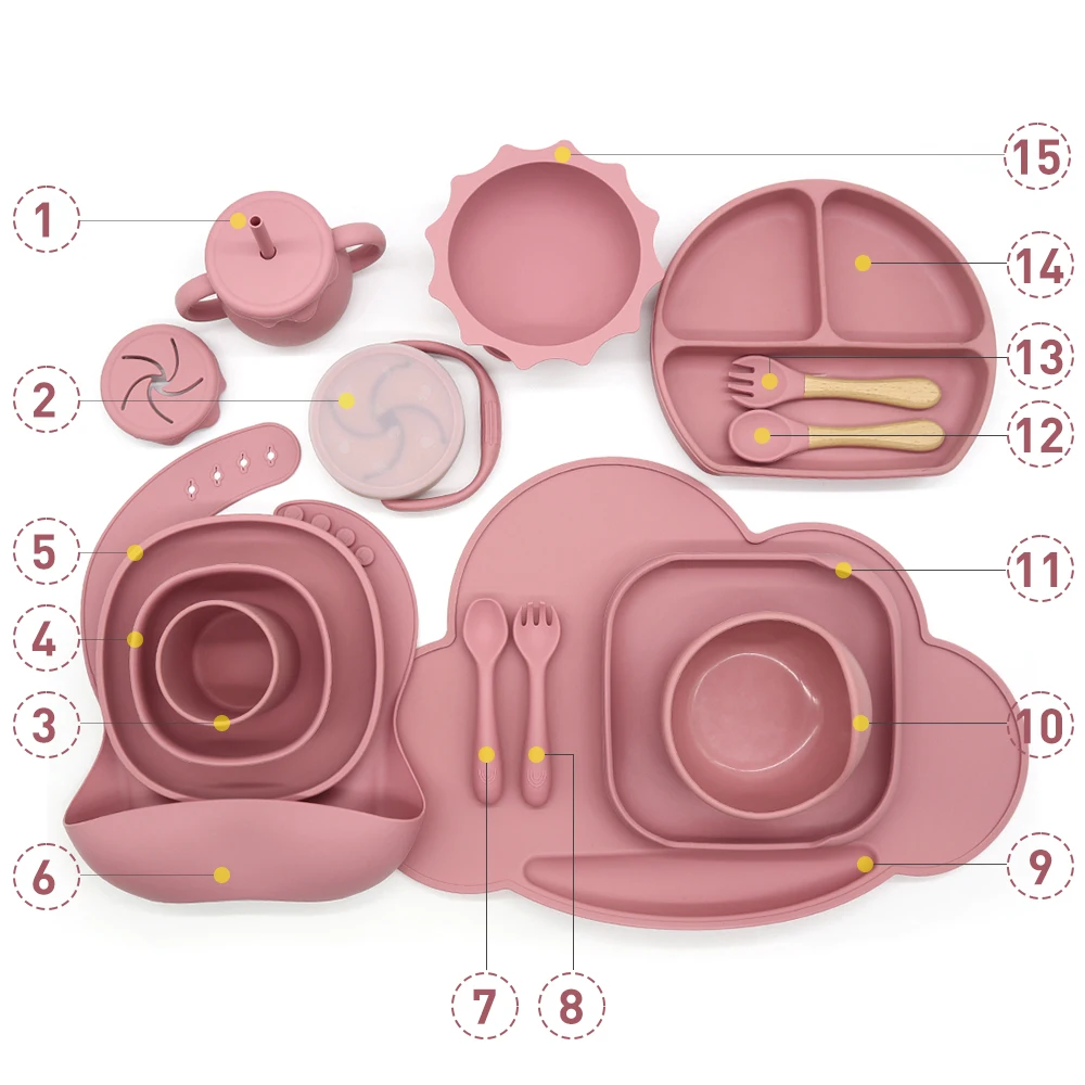 Food Grade Dishwasher Freezer Safe Infant Feeding Set Baby Tableware Suction Cup Bowls Plates Silicone Dishes