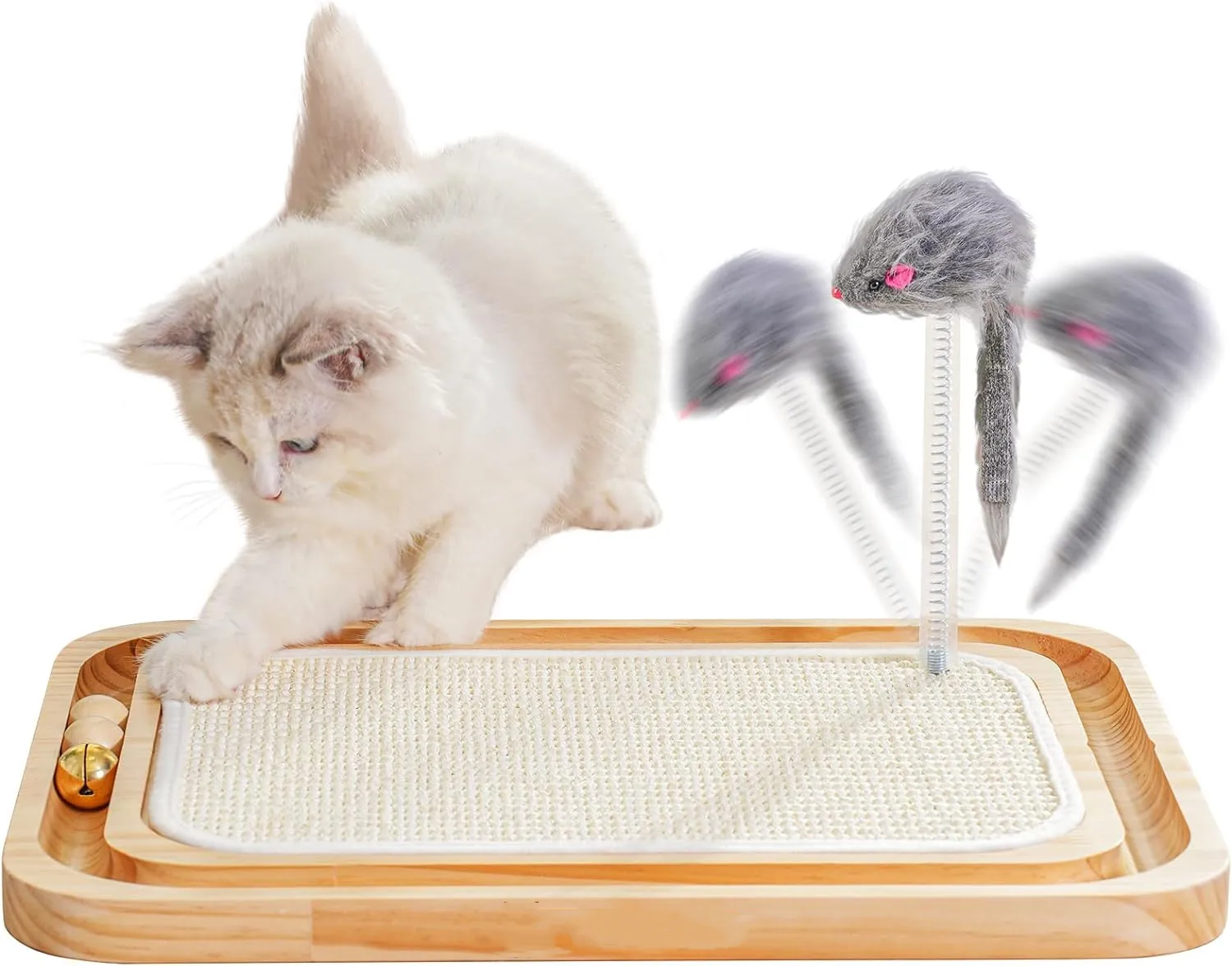 FSC solid pine wood Cat Scratcher Cat Mice Toy wooden scratch board Cat Scratcher Sisal Scratching Pad