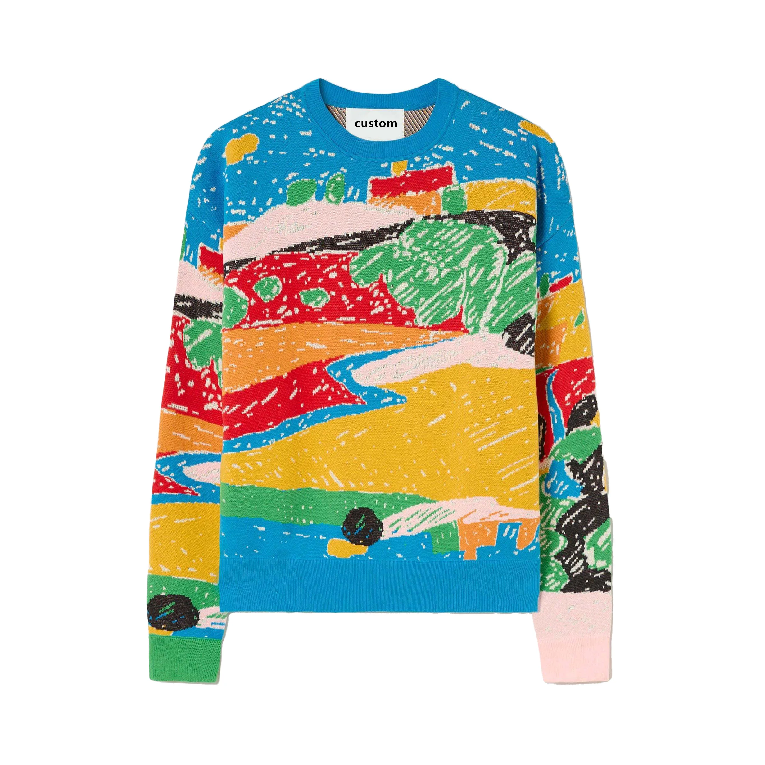 Custom OEM/ODM fashion wool logo knitted jumper pullover Embroidery cotton sweaters custom crewneck oversized sweater for men