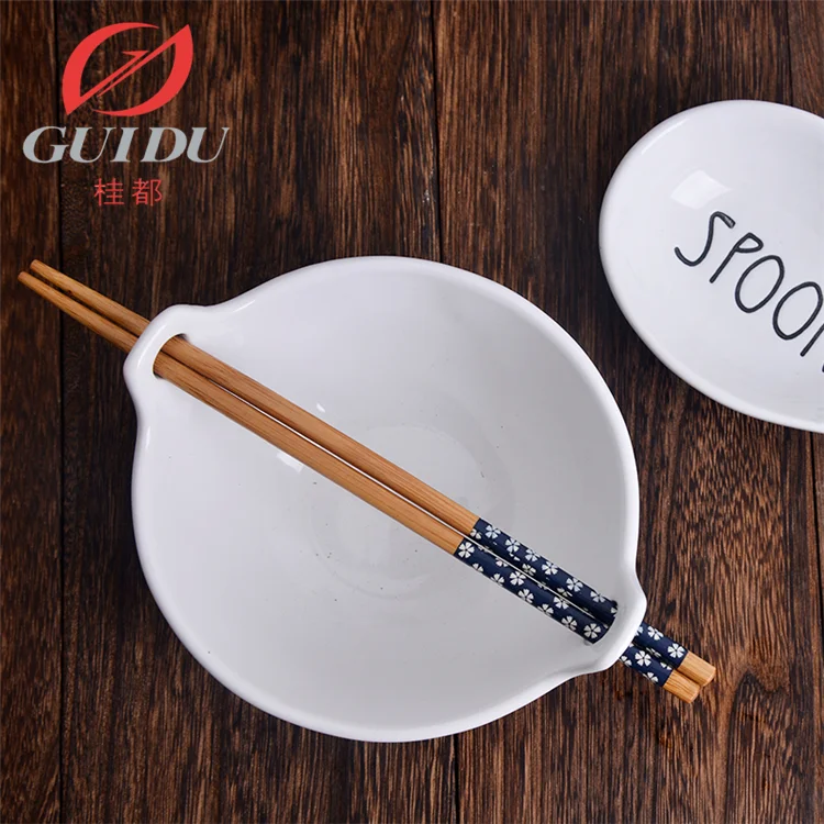 6 9 Inch Happy Word Porcelain White Sublimation Stoneware Mixing bohemian style ceramic ramen bowls with chopsticks set For Home