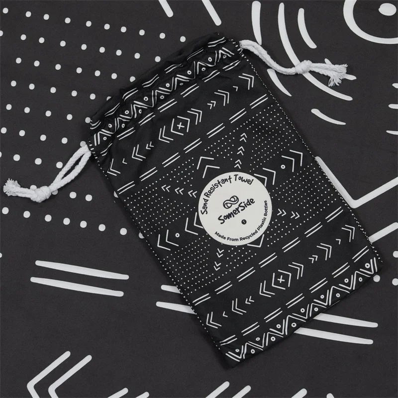 High Quality Print Microfiber Beach Towel With Logo Water Absorption palm tree Sand Free Custom Beach Towel elastic ban