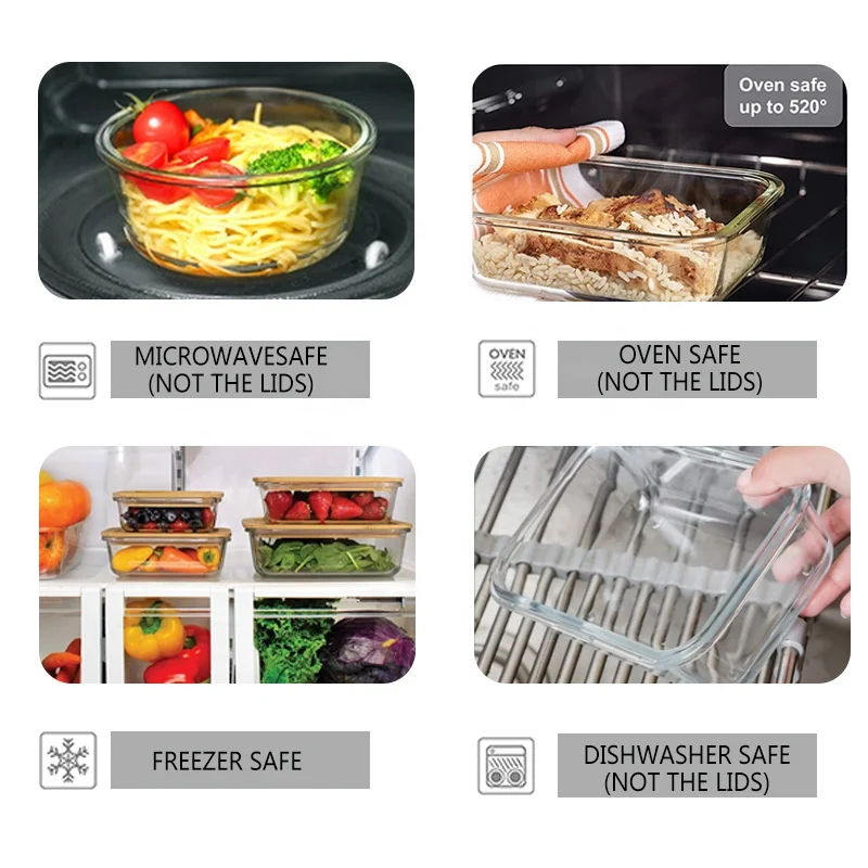 Eco Friendly Glassware Glass Food Storage Container No Leaking Food Storage Containers with Airtight Lids