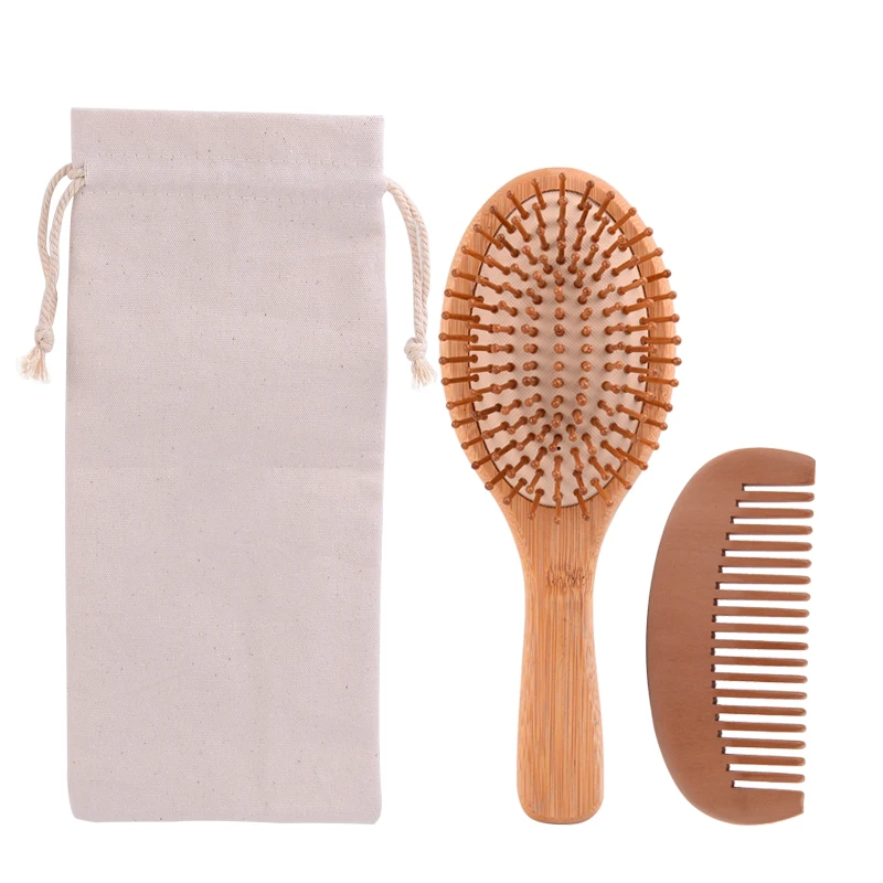 Wholesale  Customized bamboo handle hair brush boxed set bamboo Needle Bamboo Hair Brush Set