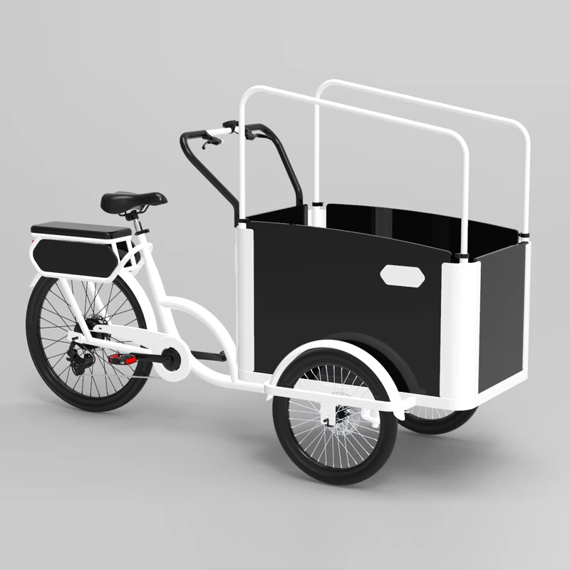 New design classical cargo bike for family use  tricycle modern black&white bike