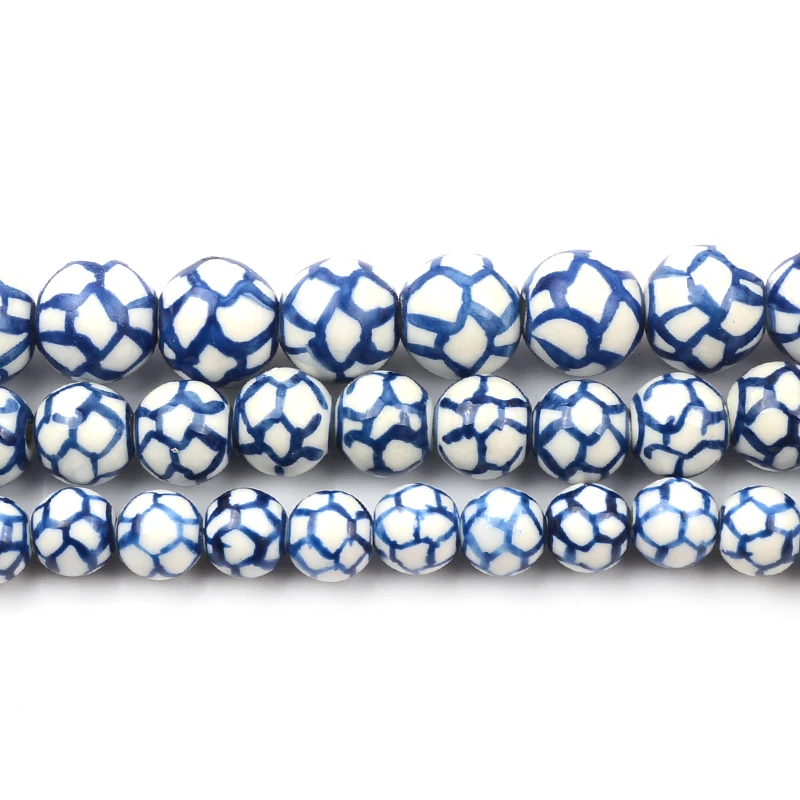 Hand Painted Vertical Stripes 8mm/10mm/12mm Ball Ceramic Beads Loose Porcelain Beads For Jewelry