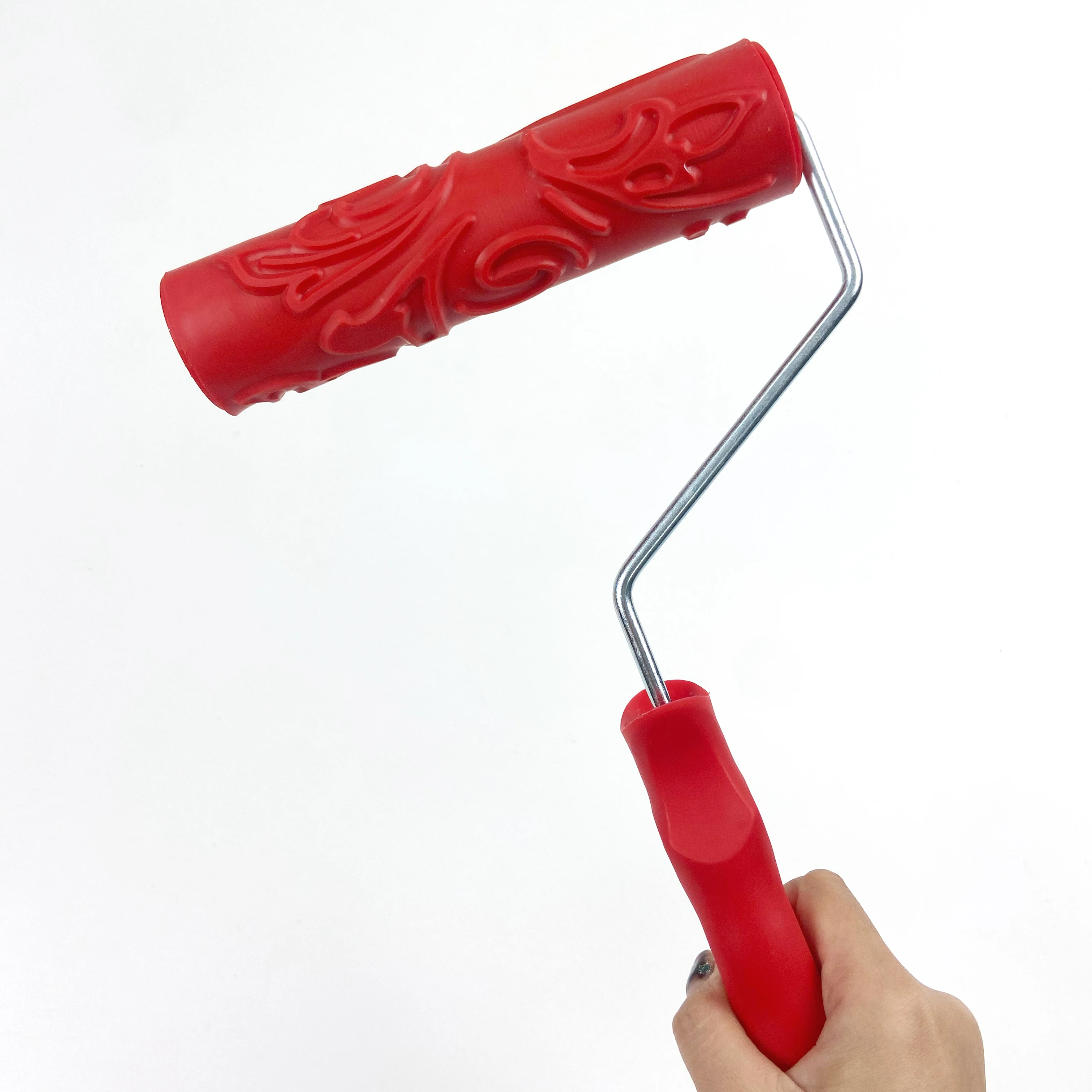 Wallpaper Home Room Decor Painting Red Plastic Handle Pattern Roller Brush
