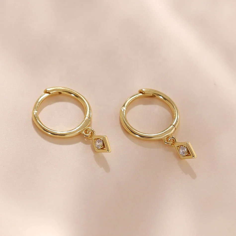 nagosa factory price 925 sterling silver jewelry 18k 14k gold vermeil pave cz rhombus dangle hoop earring
