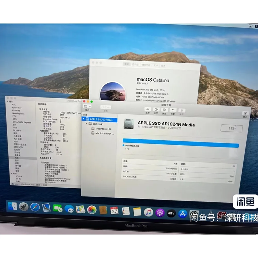 Used Original Laptop for Apple macbook retina 16 inches A1990 2.3ghz 16gb 1TB SSD i9 2019 year laptop