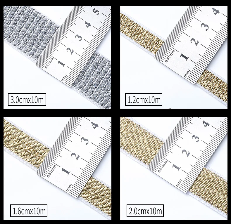 Black Golden Short Skirt Elastic Webbing Ribbon Materials Lurex Elastic Band Tapes 5 cm and 3 cm Wide