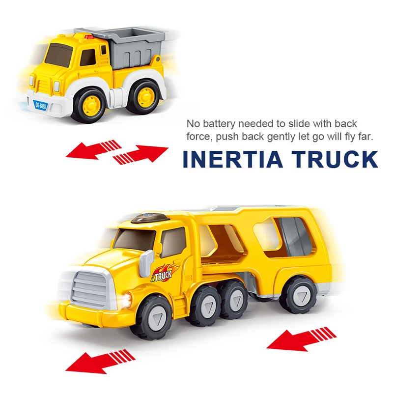 Amazon Top Seller Plastic Inertia Car Play Set Double Deck carrier  Engineering Tractor truck With Sound And Light