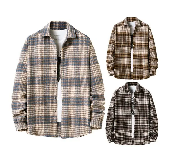 Mens Casual Long Sleeve Shirts Flannel Plaid Shirt Jacket