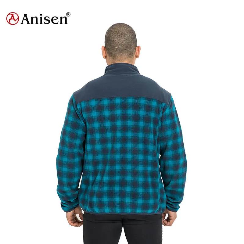 2021 chinese supplier winter warm polar fleece plaid jacket mens blue and black plaid stand collar custom fleece shirt jacket