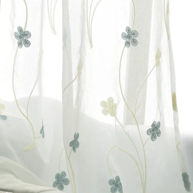 Factory direct polyester fabric curtain embroidery Flower finished custom living room curtain