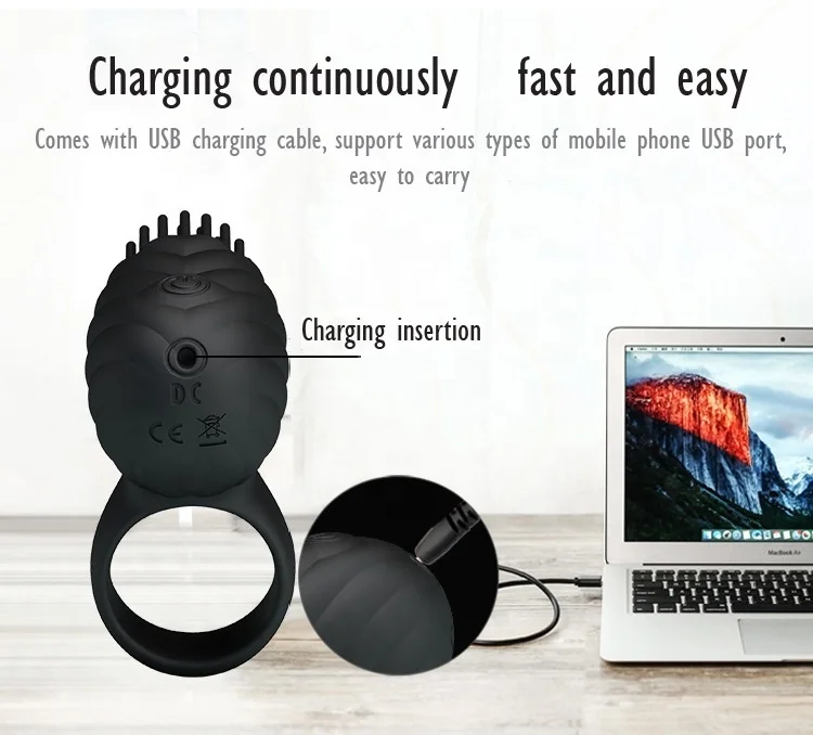 High quality silicone soft comfortable safe vibrating head rotation penis ring for men